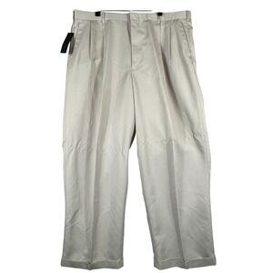 Perry Ellis Mens 40x30 Pleated Dress Pants Khaki Relaxed Fit Creased Leg NWT